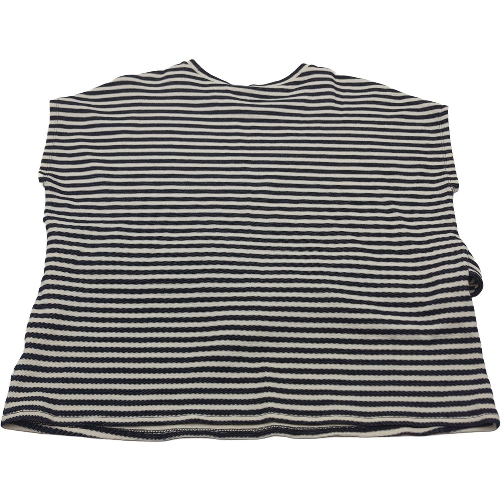 Express Navy Blue White Striped Short Sleeve Tie Waist Knit Top Medium - Picture 2 of 6